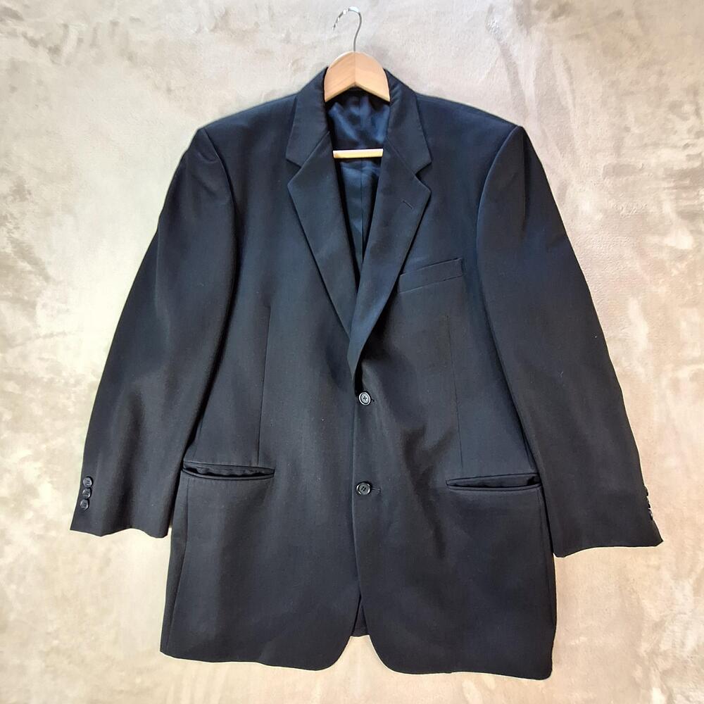 Evan Picone Suit Jacket Mens 42 Long Black Wool Ventless 2 Btn Formal Business